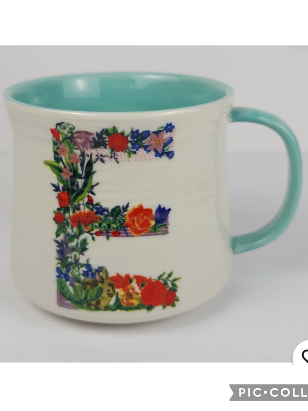 Anthropologie monogrammed letter E mug with bird  preowned